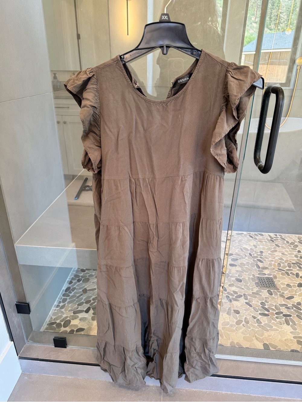Women’s Olive Green Ruffle Sleeve Tiered Dress